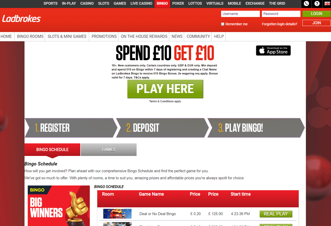 Ladbrokes Bingo Screenshot